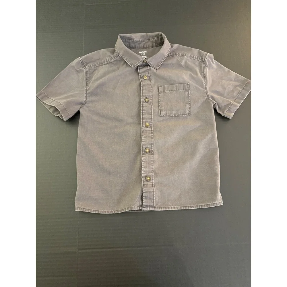 Carter's Boys Short Sleeve Button Down Size 7 Washed Grey